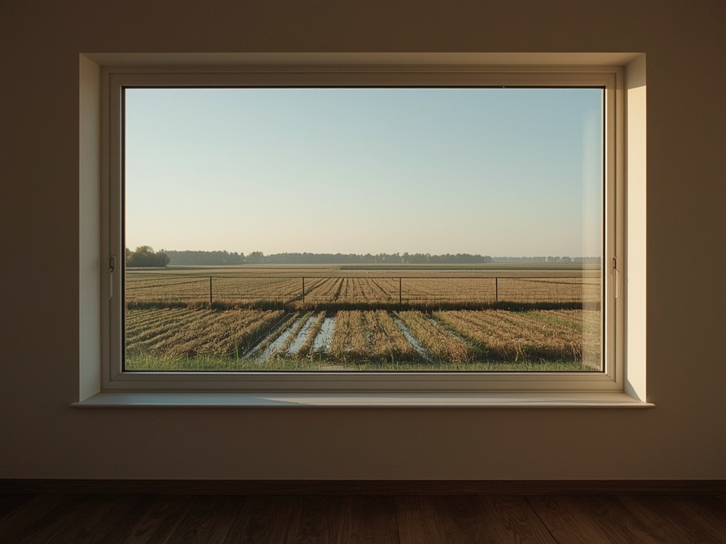 Interieur van een Texelse woning met uitzicht door een groot kunststof raam op de Waddenzee