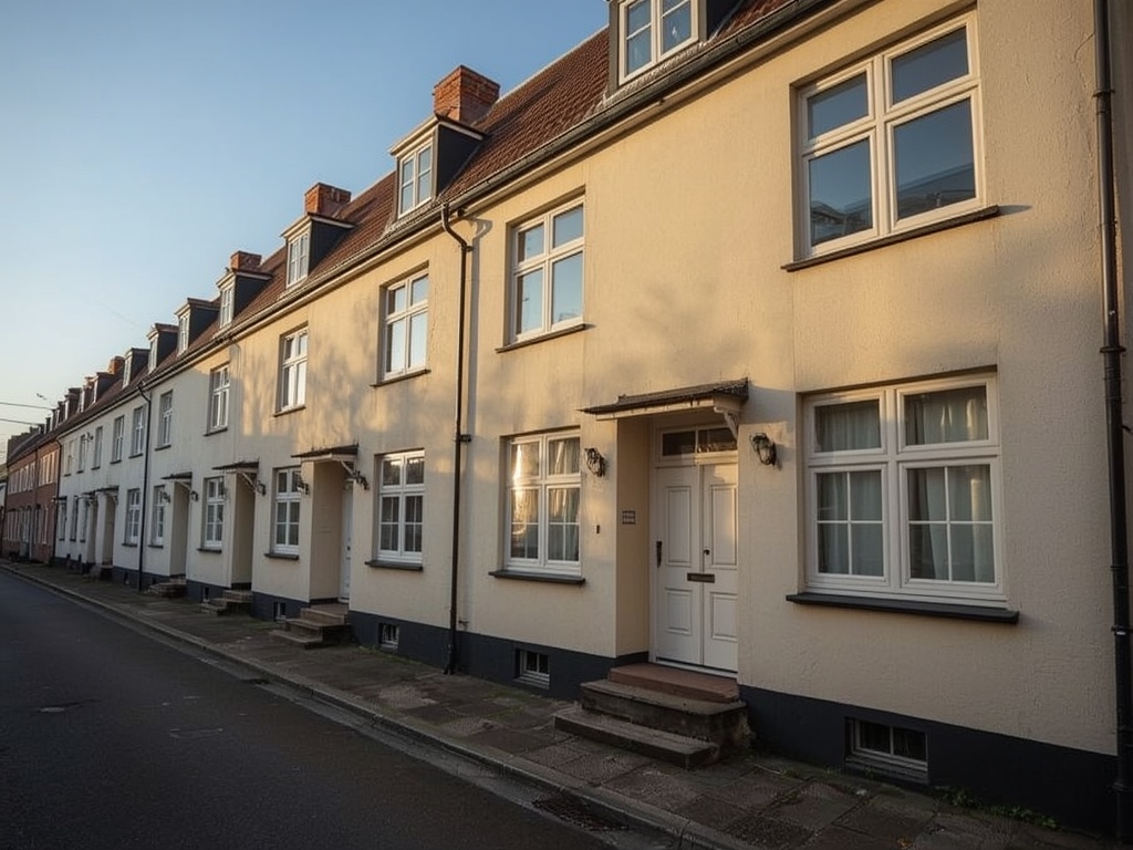 Rijtjeswoningen in Castricum met crèmewitte kunststof kozijnen
