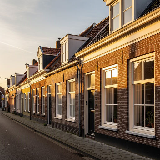 Rijtjeswoningen in Wieringermeer met crèmewitte kunststof kozijnen