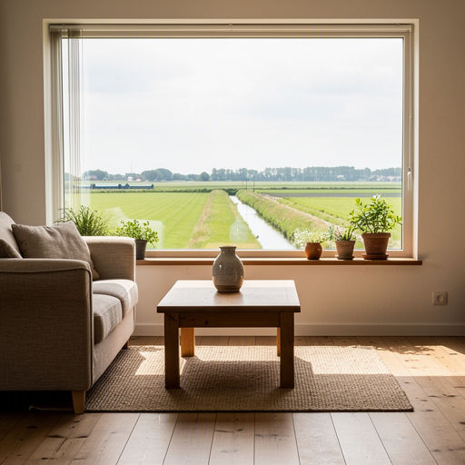 Zicht vanuit woonkamer door kunststof raam naar de Alkmaarse grachten