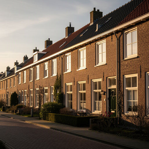 Rijtjeswoningen in Egmond aan Zee met crèmewitte kunststof kozijnen