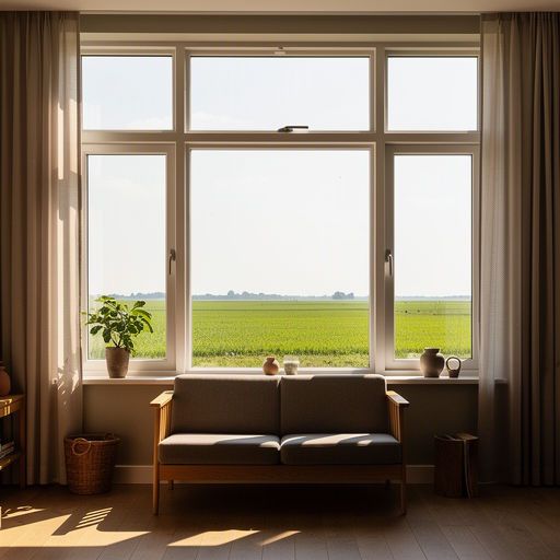 Binnenzicht vanuit een Schager woonkamer met strakke kunststof kozijnen met op de achtergrond het Noord-Hollandse polderland