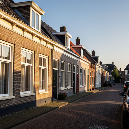Rijtjeshuizen in de Schrijverswijk Heerhugowaard met crèmewitte kunststof kozijnen