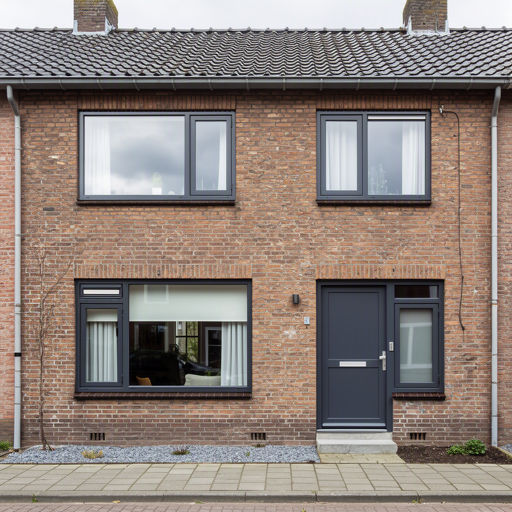 Witte kunststof kozijnen aan de gevel van een rijtjeshuis in Schagen